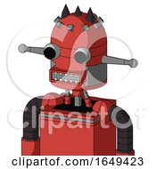 Poster, Art Print Of Tomato-Red Droid With Dome Head And Square Mouth And Two Eyes And Three Dark Spikes