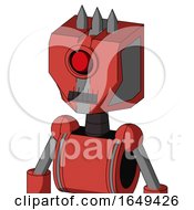 Poster, Art Print Of Tomato-Red Droid With Mechanical Head And Dark Tooth Mouth And Cyclops Eye And Three Spiked
