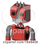 Poster, Art Print Of Tomato-Red Droid With Mechanical Head And Keyboard Mouth And Red Eyed And Three Spiked