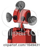 Poster, Art Print Of Tomato-Red Droid With Multi-Toroid Head And Black Glowing Red Eyes And Radar Dish Hat