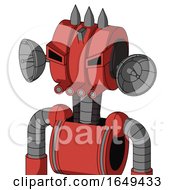 Poster, Art Print Of Tomato-Red Droid With Multi-Toroid Head And Pipes Mouth And Angry Eyes And Three Spiked