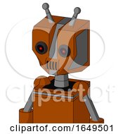 Redish Orange Mech With Mechanical Head And Speakers Mouth And Black Glowing Red Eyes And Double Antenna