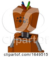 Redish Orange Mech With Box Head And Toothy Mouth And Bug Eyes And Wire Hair