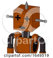 Redish Orange Mech With Box Head And Round Mouth And Plus Sign Eyes And Spike Tip