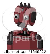 Poster, Art Print Of Red Mech With Multi-Toroid Head And Dark Tooth Mouth And Two Eyes And Three Dark Spikes