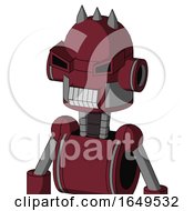 Poster, Art Print Of Red Droid With Dome Head And Teeth Mouth And Angry Eyes And Three Spiked