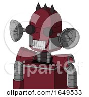 Poster, Art Print Of Red Droid With Dome Head And Teeth Mouth And Two Eyes And Three Dark Spikes
