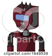 Poster, Art Print Of Red Droid With Mechanical Head And Round Mouth And Large Blue Visor Eye And Three Dark Spikes