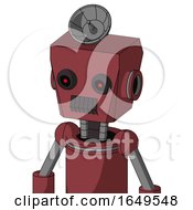 Poster, Art Print Of Red Mech With Box Head And Dark Tooth Mouth And Black Glowing Red Eyes And Radar Dish Hat