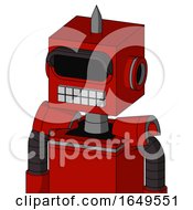 Poster, Art Print Of Red Mech With Box Head And Keyboard Mouth And Black Visor Eye And Spike Tip