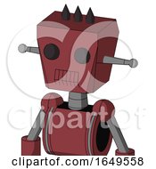 Poster, Art Print Of Red Mech With Box Head And Toothy Mouth And Two Eyes And Three Dark Spikes