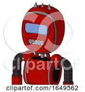 Poster, Art Print Of Red Mech With Bubble Head And Square Mouth And Large Blue Visor Eye And Three Spiked