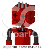 Poster, Art Print Of Red Mech With Cube Head And Sad Mouth And Plus Sign Eyes And Three Spiked