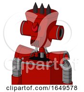 Poster, Art Print Of Red Mech With Cylinder-Conic Head And Speakers Mouth And Angry Cyclops And Three Dark Spikes