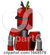 Poster, Art Print Of Red Mech With Cylinder Head And Dark Tooth Mouth And Black Visor Cyclops And Wire Hair