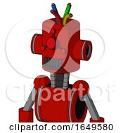 Poster, Art Print Of Red Mech With Cylinder Head And Dark Tooth Mouth And Cyclops Compound Eyes And Wire Hair