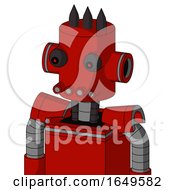 Poster, Art Print Of Red Mech With Cylinder Head And Pipes Mouth And Red Eyed And Three Dark Spikes