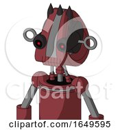 Poster, Art Print Of Red Mech With Droid Head And Toothy Mouth And Black Glowing Red Eyes And Three Dark Spikes