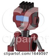 Poster, Art Print Of Red Mech With Mechanical Head And Happy Mouth And Large Blue Visor Eye And Pipe Hair