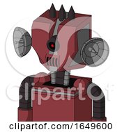 Poster, Art Print Of Red Mech With Mechanical Head And Speakers Mouth And Black Cyclops Eye And Three Dark Spikes