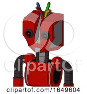 Poster, Art Print Of Red Mech With Mechanical Head And Toothy Mouth And Black Glowing Red Eyes And Wire Hair