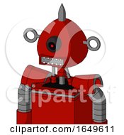 Poster, Art Print Of Red Mech With Rounded Head And Square Mouth And Black Cyclops Eye And Spike Tip