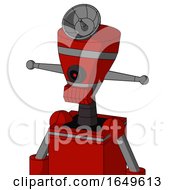 Poster, Art Print Of Red Mech With Vase Head And Toothy Mouth And Black Cyclops Eye And Radar Dish Hat