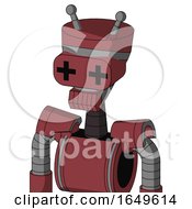 Poster, Art Print Of Red Mech With Vase Head And Toothy Mouth And Plus Sign Eyes And Double Antenna