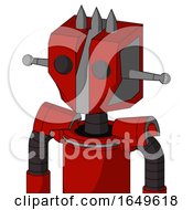 Red Mech With Mechanical Head And Two Eyes And Three Spiked