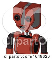 Red Automaton With Mechanical Head And Happy Mouth And Black Glowing Red Eyes