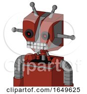 Poster, Art Print Of Red Automaton With Mechanical Head And Keyboard Mouth And Black Glowing Red Eyes And Double Antenna