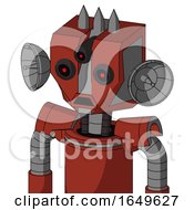 Poster, Art Print Of Red Automaton With Mechanical Head And Sad Mouth And Three-Eyed And Three Spiked