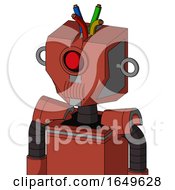 Poster, Art Print Of Red Automaton With Mechanical Head And Speakers Mouth And Cyclops Eye And Wire Hair