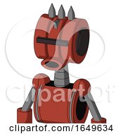 Poster, Art Print Of Red Automaton With Multi-Toroid Head And Round Mouth And Black Visor Cyclops And Three Spiked
