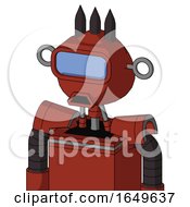 Red Automaton With Rounded Head And Sad Mouth And Large Blue Visor Eye And Three Dark Spikes