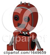 Poster, Art Print Of Red Automaton With Bubble Head And Dark Tooth Mouth And Black Glowing Red Eyes And Three Spiked