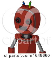 Poster, Art Print Of Red Automaton With Bubble Head And Dark Tooth Mouth And Black Glowing Red Eyes And Wire Hair