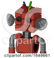 Poster, Art Print Of Red Automaton With Cube Head And Speakers Mouth And Red Eyed And Wire Hair