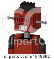 Poster, Art Print Of Red Automaton With Cube Head And Teeth Mouth And Visor Eye And Pipe Hair