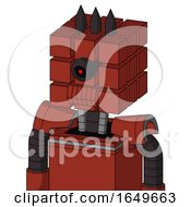 Poster, Art Print Of Red Automaton With Cube Head And Toothy Mouth And Black Cyclops Eye And Three Dark Spikes