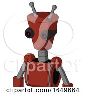 Poster, Art Print Of Red Automaton With Cylinder-Conic Head And Black Glowing Red Eyes And Double Antenna