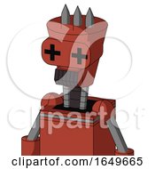 Poster, Art Print Of Red Automaton With Cylinder-Conic Head And Dark Tooth Mouth And Plus Sign Eyes And Three Spiked