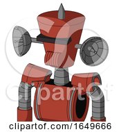 Poster, Art Print Of Red Automaton With Cylinder-Conic Head And Speakers Mouth And Black Visor Cyclops And Spike Tip