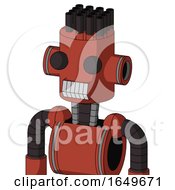 Poster, Art Print Of Red Automaton With Cylinder Head And Teeth Mouth And Two Eyes And Pipe Hair