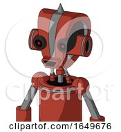 Poster, Art Print Of Red Automaton With Droid Head And Happy Mouth And Black Glowing Red Eyes And Spike Tip