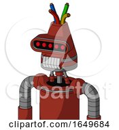 Poster, Art Print Of Red Automaton With Cone Head And Teeth Mouth And Visor Eye And Wire Hair