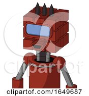 Poster, Art Print Of Red Automaton With Cube Head And Happy Mouth And Large Blue Visor Eye And Three Dark Spikes