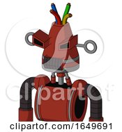 Red Automaton With Cone Head And Dark Tooth Mouth And Angry Eyes And Wire Hair