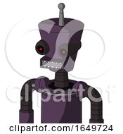 Purple Mech With Cylinder Conic Head And Square Mouth And Black Glowing Red Eyes And Single Antenna