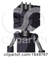 Purple Robot With Cube Head And Speakers Mouth And Angry Eyes And Three Spiked